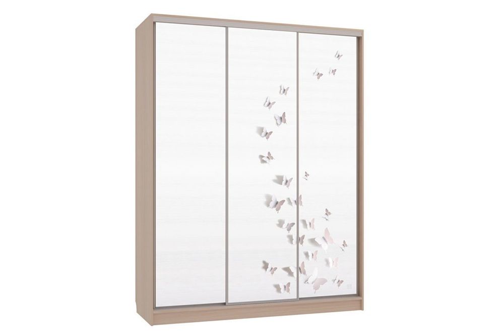 Шкаф-купе "Бассо-7 600 Бабочки 2" (дуб млечный), ЛДСП 16 мм, Мебельсон