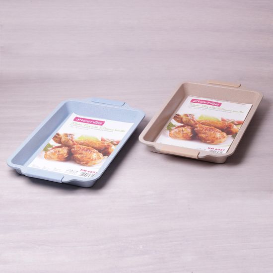 Форма для запекания 46х30х4.5 см из углеродистой стали (голубой и бежевый мрамор) Kamille