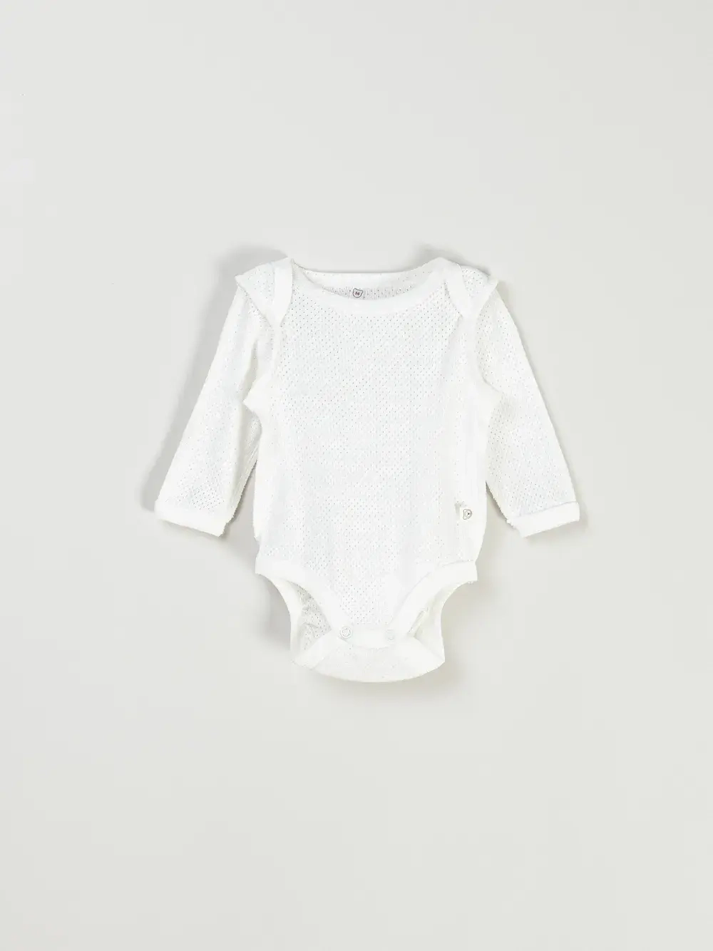 Боди с длинным рукавом "Молоко" из ажурного хлопка