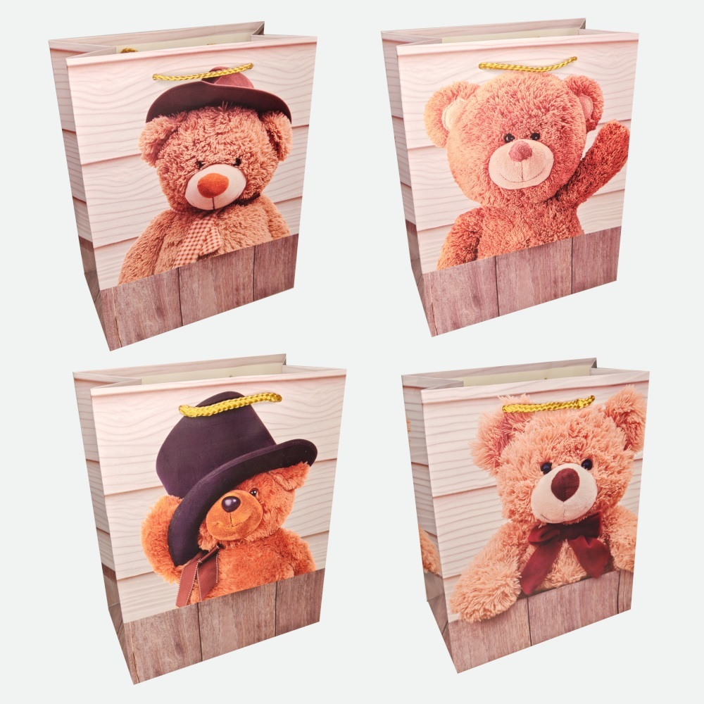 Пакет подар. бумажн. 18*23*10 см 210 гр/м2 Тэдди, 4 дизайна