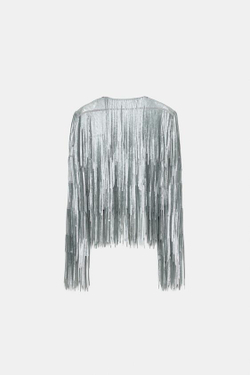 ZARA КУРТКА С БАХРОМОЙ И ПАЙЕТКАМИ — ZW COLLECTION, КАМЕННО-СЕРЫЙ