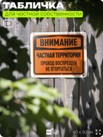 Табличка для частной территории "Внимание, частная территория", на дом, для участка, организаций, предупреждающая, 40х30 см, Silver Plane x Айдентика Технолоджи
