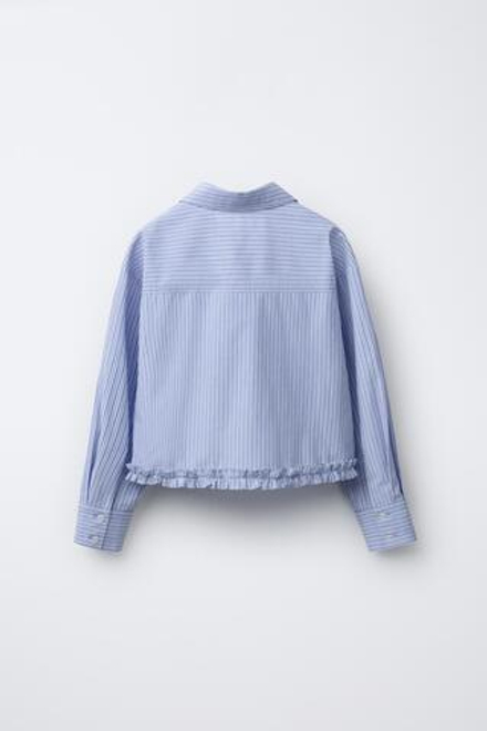 ZARA РУБАШКА В ПОЛОСКУ С ОБОРКАМИ, СИНИЙ/БЕЛЫЙ