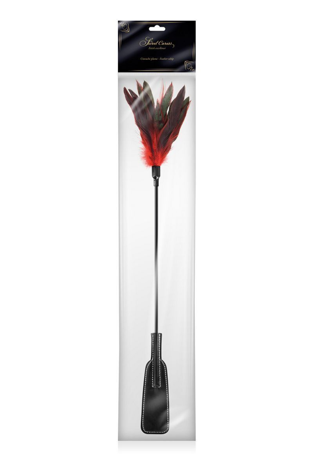 Стек-щекоталка Sweet Caress Feather Whip - 58 см. (Цвет: черный с красным)