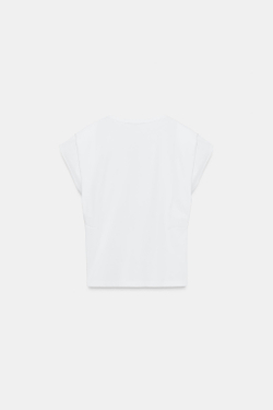 ZARA ХЛОПКОВАЯ ФУТБОЛКА С V-ОБРАЗНЫМ ВЫРЕЗОМ, БЕЛЫЙ