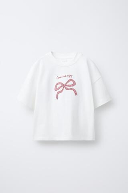 ZARA ФУТБОЛКА В КЛЕТКУ ВИШИ, БЕЛЫЙ