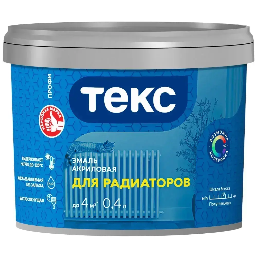 Эмаль Текс акриловая для радиаторов белая полуглянцевая 0,4л