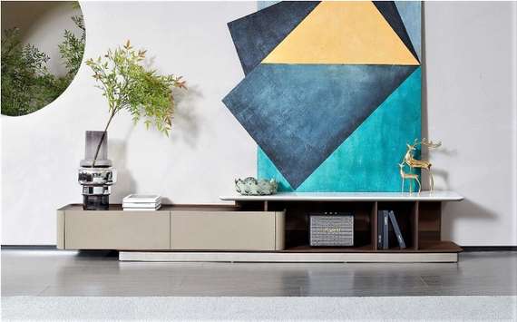 Тумба под ТВ Almeria, 200 см, керамогранит с рисунком Calacatta Borghini