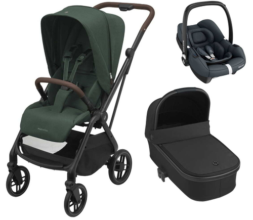 Детская коляска Maxi-Cosi Leona2 Oria 3 в 1 с автокреслом CabrioFix Essential graphite 1204403110 Twillic Green/1507672111 Essential Black
