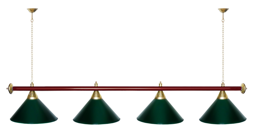 Лампа STARTBILLIARDS 4 пл. (плафоны зеленые,штанга золотая,фурнитура золото)