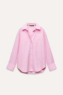 ZARA РУБАШКА ОКСФОРД В ПОЛОСКУ, РОЗОВЫЙ/БЕЛЫЙ