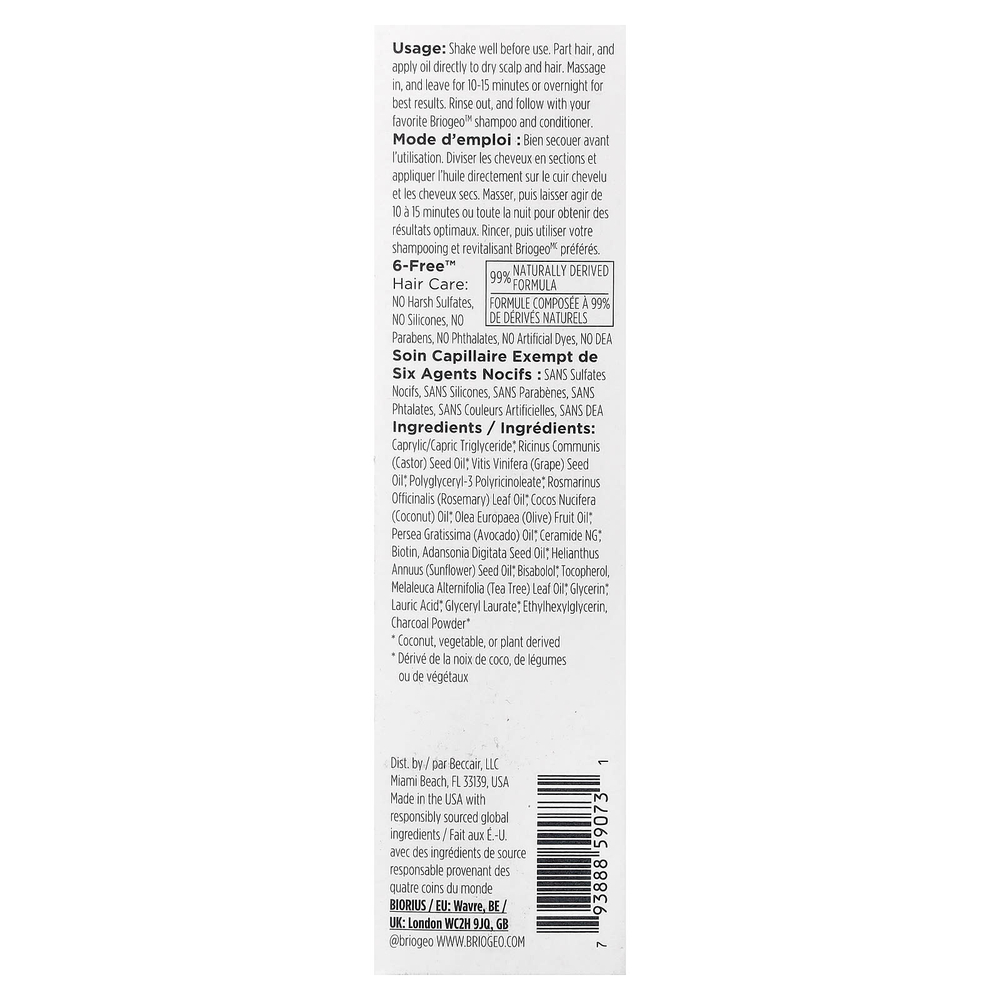 Briogeo, Scalp Revival™, масло для предварительного мытья с розмарином, для волос и кожи головы, 100 мл (3,4 жидк. унции)