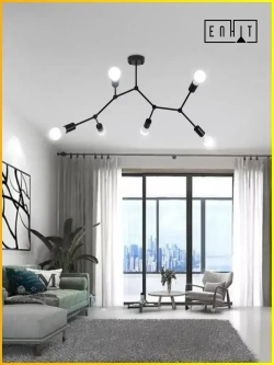 Люстра потолочная подвесная для зала спальни и на кухню в современном стиле лофт черная