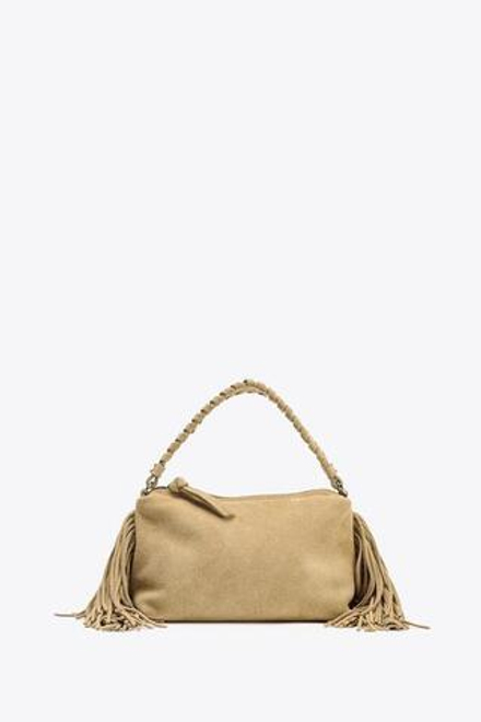 ZARA МИНИ-СУМКА ИЗ СПИЛКА С БАХРОМОЙ, ПЕСОЧНЫЙ/КОРИЧНЕВЫЙ