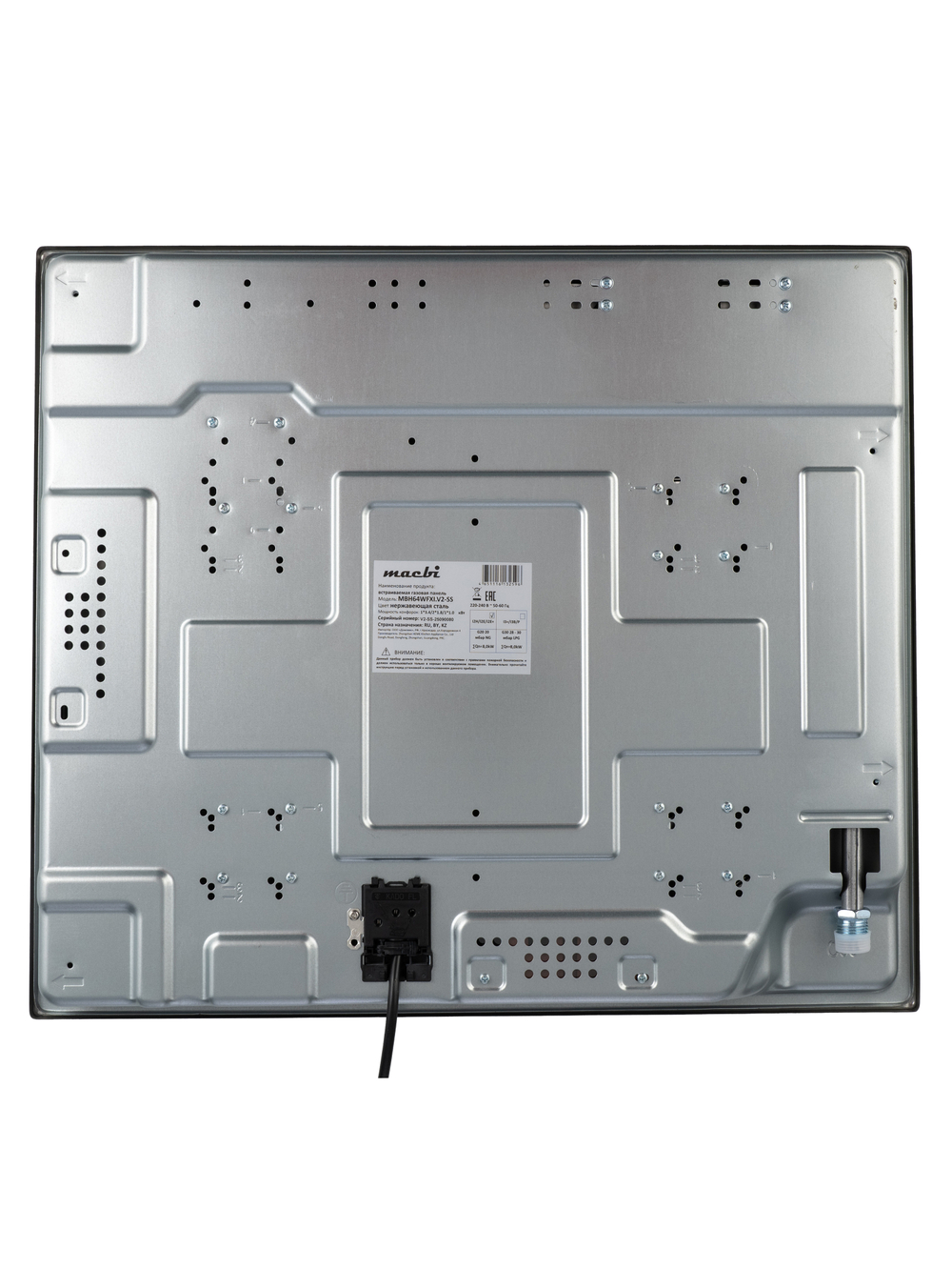 Газовая варочная панель 4 конфорки, нержавейка, с Wok-конфоркой, Электроподжиг, Газ-контроль, Решетки из чугуна, Macbi MBH64WXI.V2-SS