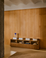 Сервант Helvine с 4 дверцами и 2 ящиками шпон дуба и закаленное стекло, 200 x 54