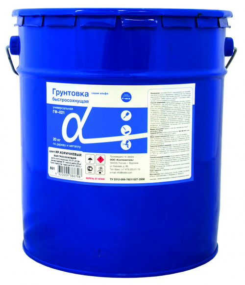 Грунтовка ГФ-021 быстросохнущая универсальная Alfavit серия Альфа, красно-коричневая, 20 кг, 41238