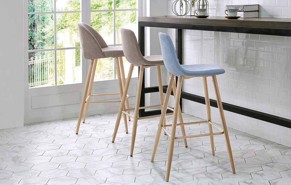 Барный стул 350B голубой/дерево