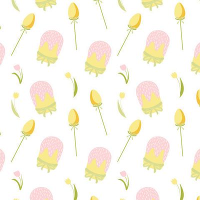 Пасхальный кулич и яйца на белом фоне