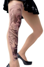 Колготки +size с рисунком-тату в виде льва и тигра (Размер: XL-XXL-XXXL) (Цвет: бежевый)