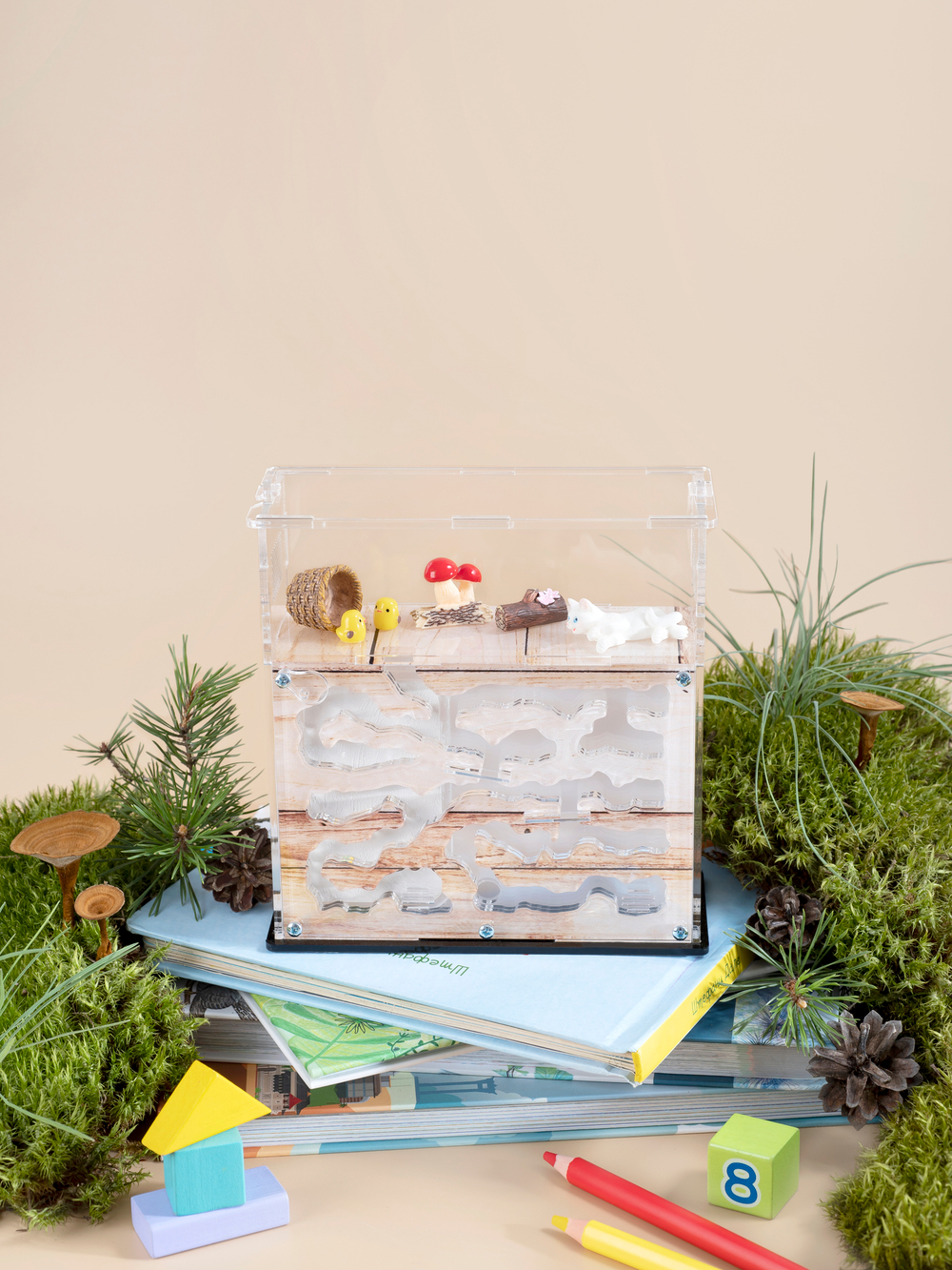 Муравьиная ферма "ДРЕВЕСНАЯ" декор + корм (170*170*65мм)