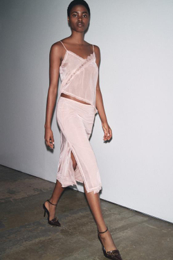 ZARA ЮБКА МИДИ ОРГАНЗА, РОЗОВЫЙ