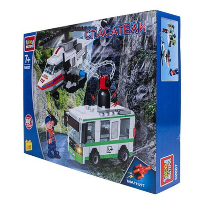 Конструктор пластмассовый 226эл. Спасатели "Вертолёт спасает автобус" (магнит) 50007-KK (Город масте