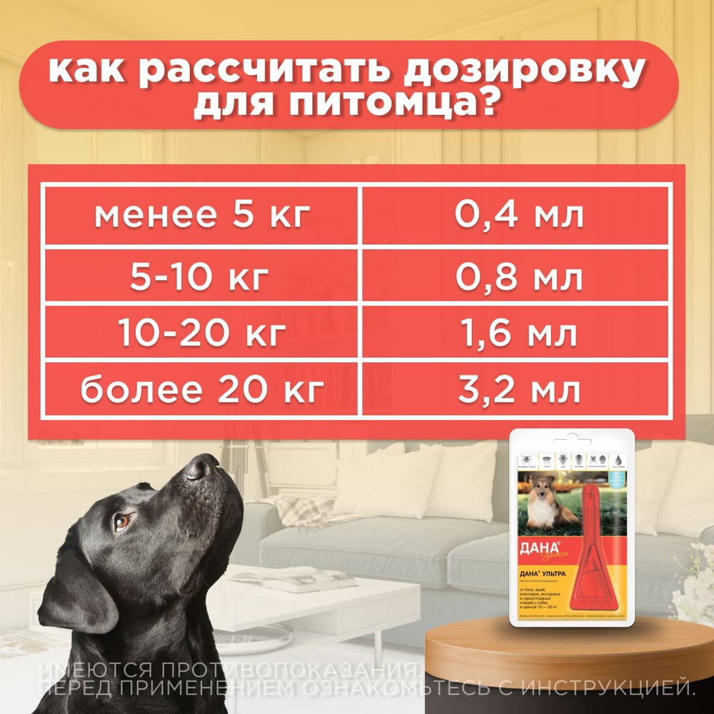 Капли от иксодовых и саркоптоидных клещей и блох Дана Ультра для собка и щенков от 10 до 20кг