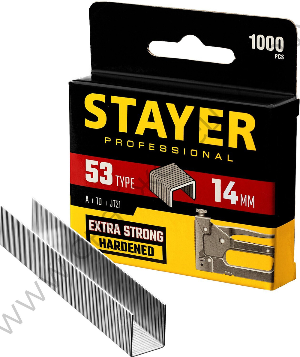 STAYER тип 53 (A/10/JT21) 14 мм, 1000 шт, калибр 23GA, скобы для степлера (3159-14)