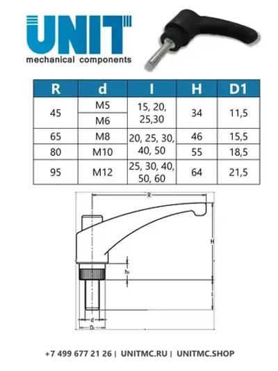 Ручка зажимная UnitMC пластиковая ВМ5х20 100109 ВМ5х20 pa66