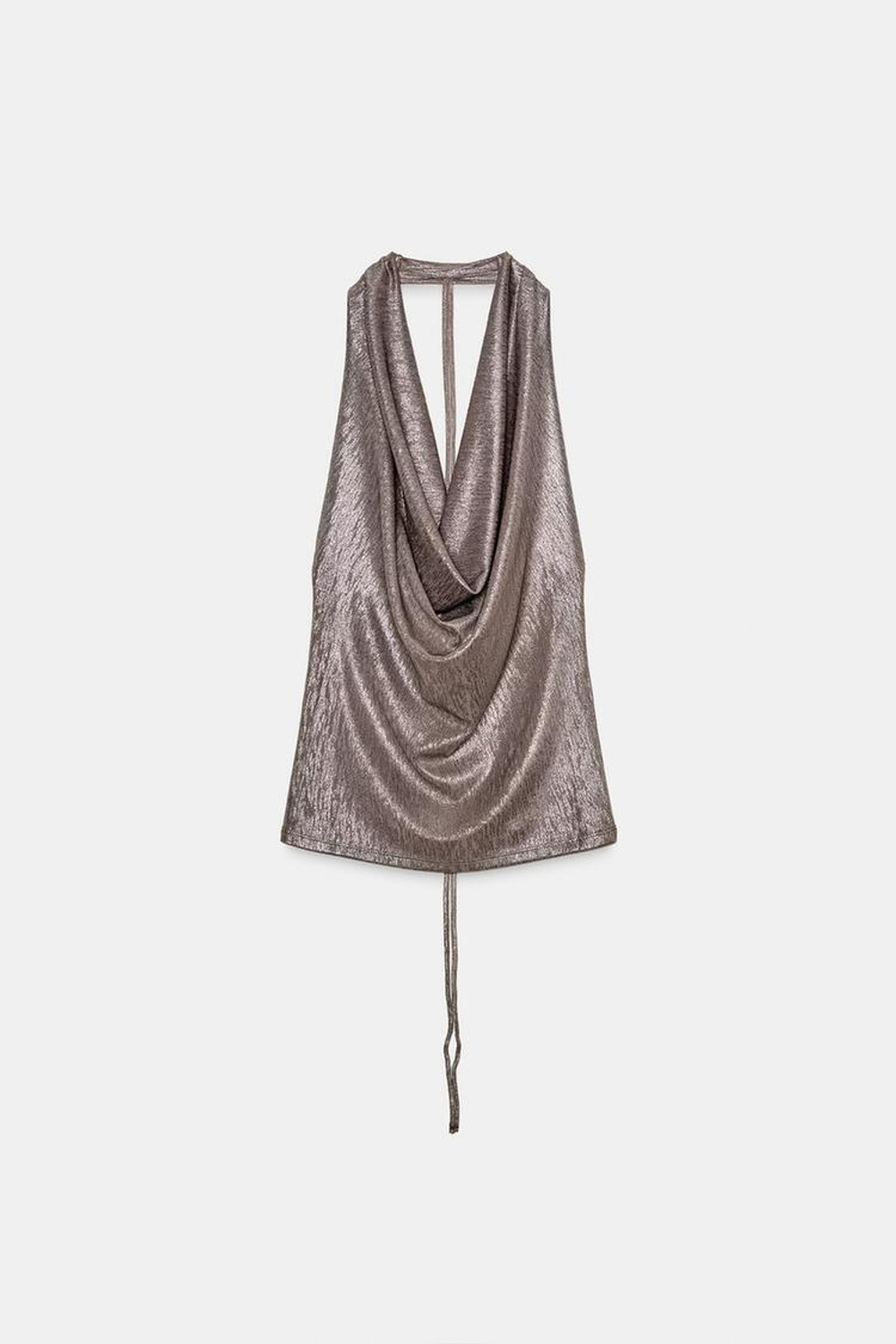 ZARA ТОП С ГОРЛОВИНОЙ ХАЛТЕР И ДРАПИРОВКОЙ, СЕРЕБРИСТЫЙ