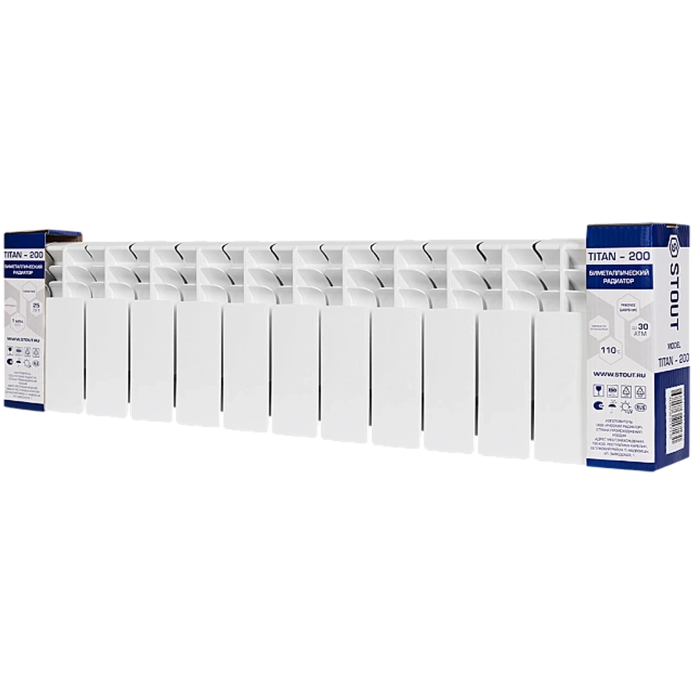 Радиатор биметаллический STOUT TITAN 200 - 13 секций (подключение боковое, цвет белый)