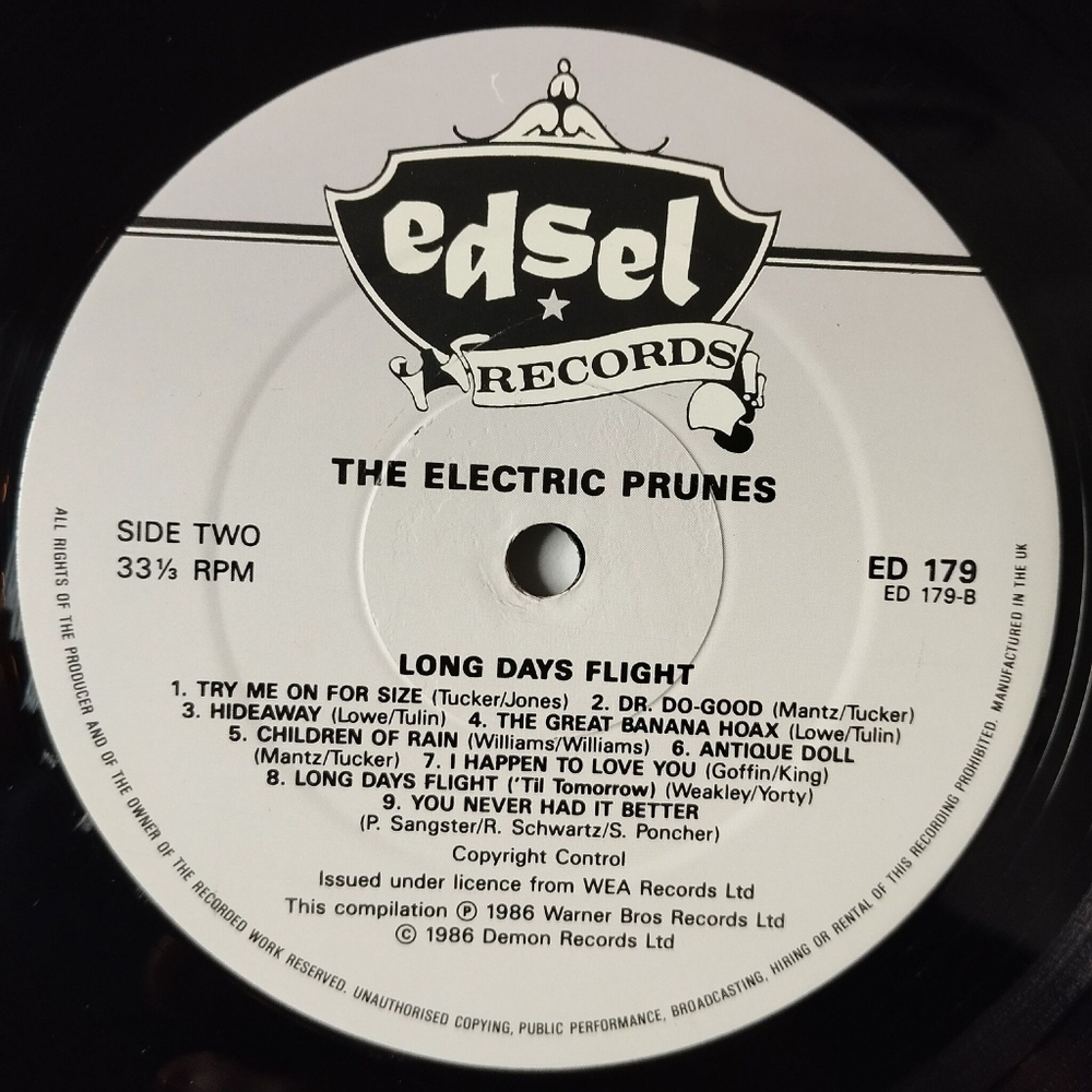 Винтажная виниловая пластинка LP The Electric Prunes Long Day's Flight (UK 1986)