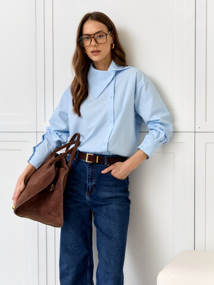 Рубашка с крупным воротником-стойкой