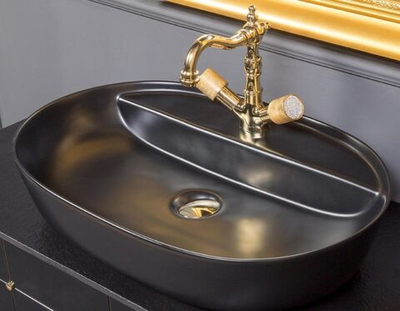 Раковина Керамика овальная под смеситель черная Armadi Art Vallessi 871