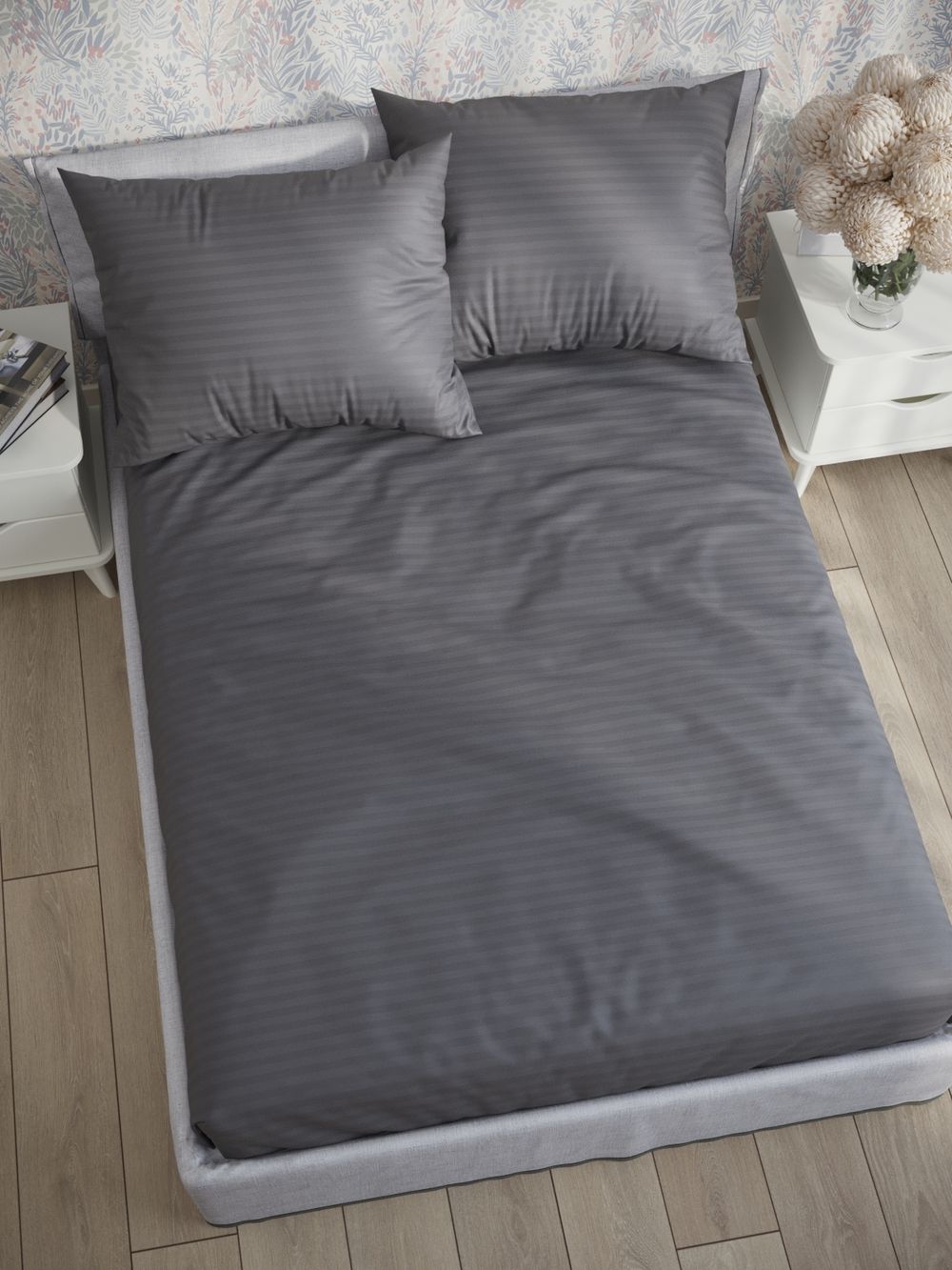 Постельное белье Simple House "Бруклин" евро   наволочки 50х70 2шт Простынь на резинке 180х200 см  Пододеяльник 200х215 см