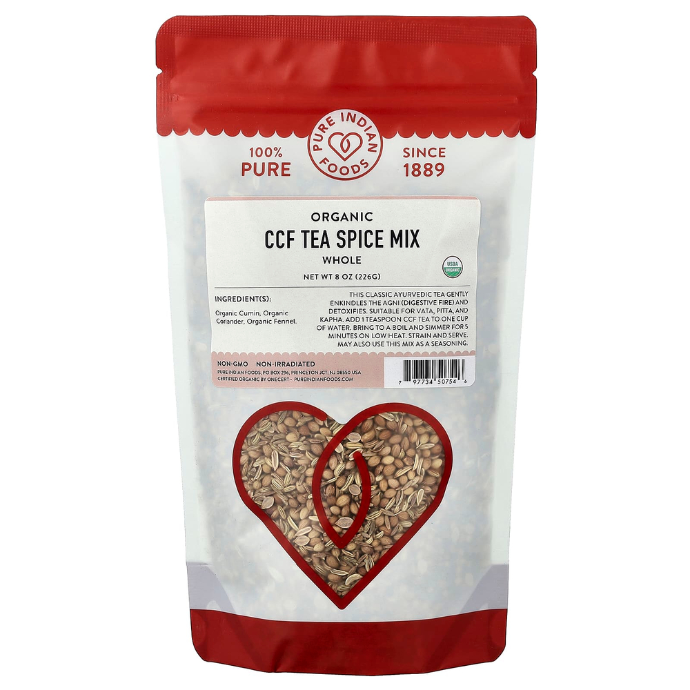 Pure Indian Foods, Органическая смесь чайных специй CCF, цельная, 226 г (8 унций)