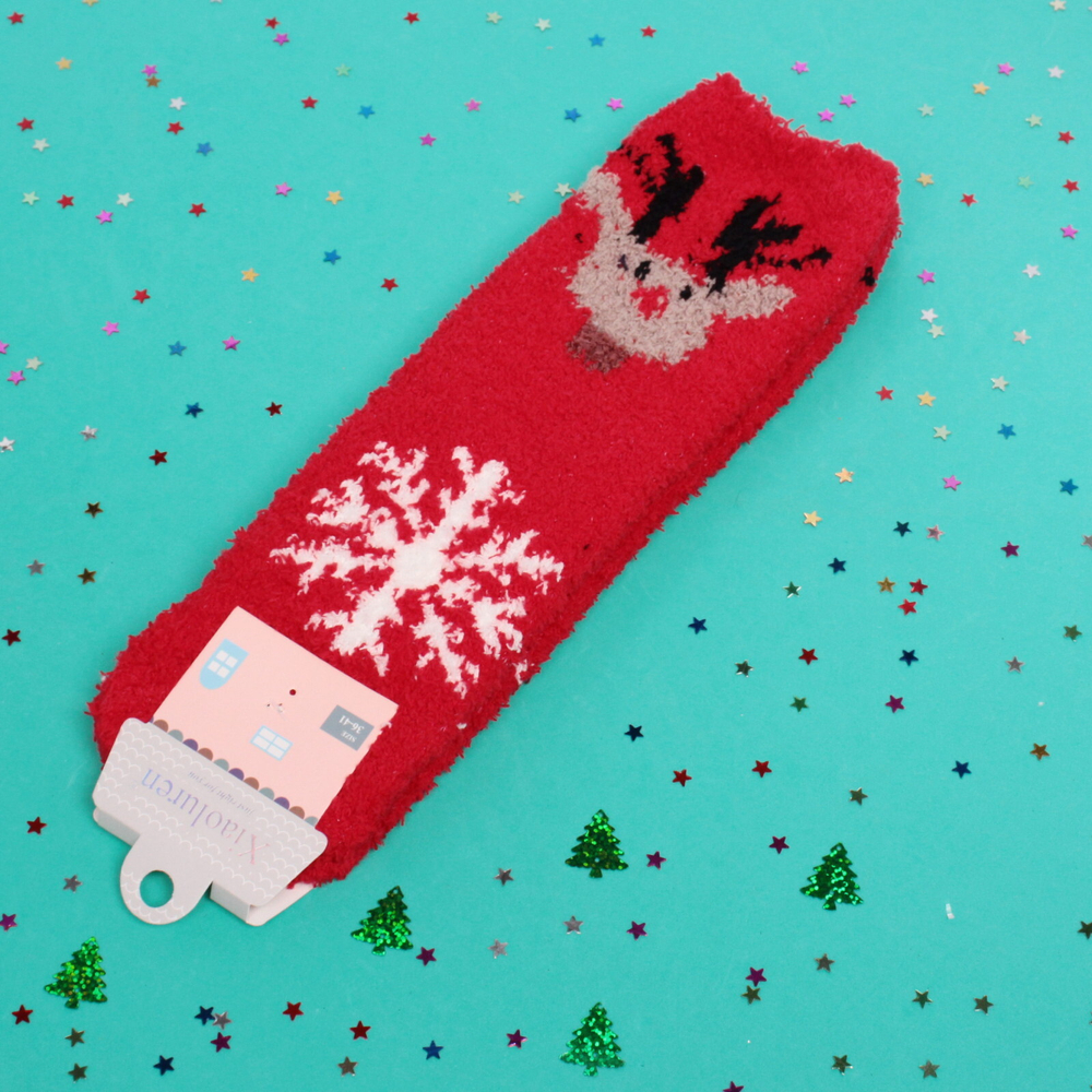 Носки женские махровые «Новогодние чудеса», микс 6 цветов, р. 36-40 (крючок, пакет, стикер)