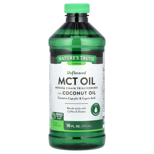 Nature's Truth, Масло MCT с кокосовым маслом, без добавок, 14 г, 473 мл (16 жидк. Унций)