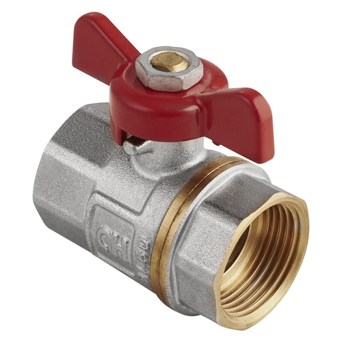 Кран латунный шаровой MVI AquaHit BV.313.04, DN 15, PN 25 бабочка, муфта-муфта, полнопроходной, никелированный