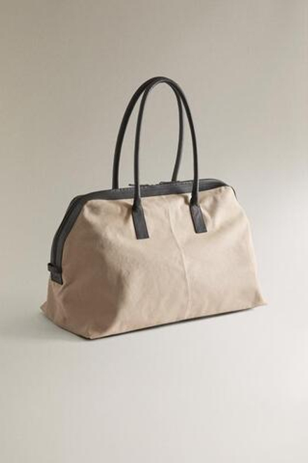 ZARA HOME ДОРОЖНАЯ СУМКА ИЗ ХОЛСТА И КОЖИ, ШОКОЛАДНЫЙ