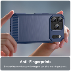 Чехол синего цвета с дизайном под карбон на iPhone 17 Pro, мягкий отклик кнопок, серия Carbon от Caseport