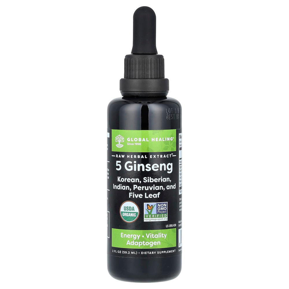 Global Healing, необработанный травяной экстракт, 5 женьшеня, 59,2 мл (2 жидк. унции)