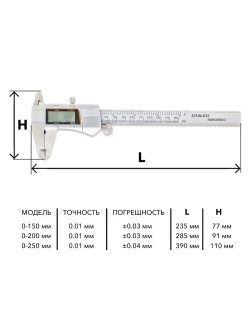 Штангенциркуль электронный металлический с подсветкой цифрового дисплея 0-150 мм