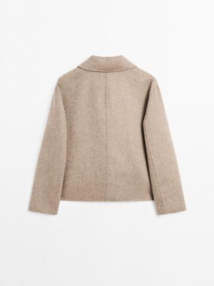 Massimo Dutti Короткое пальто из смесовой шерсти с пуговицами, цвет верблюжьей шерсти