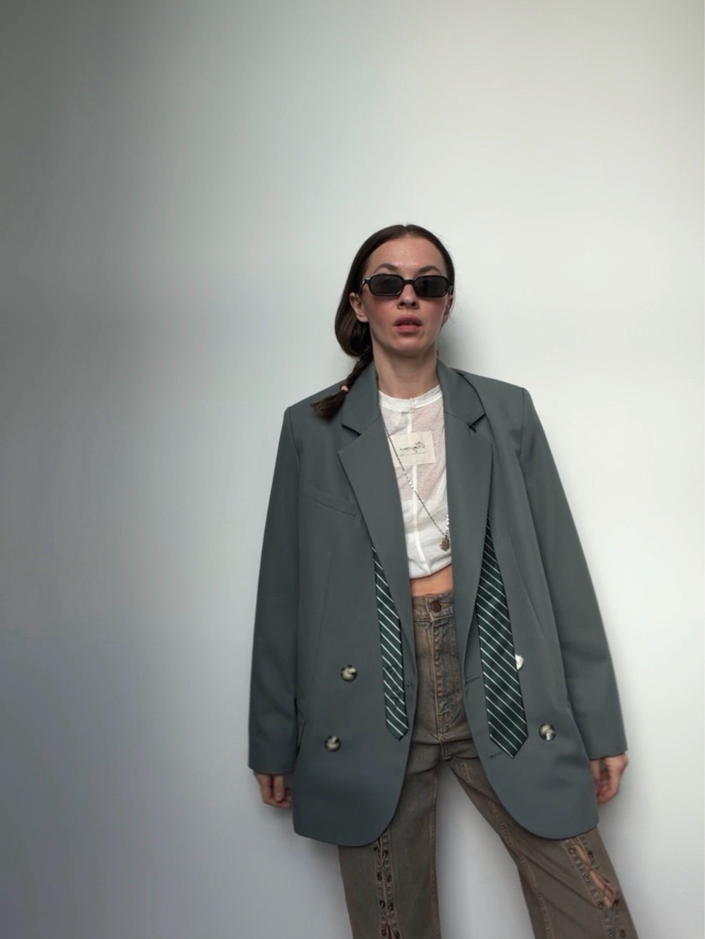 Жакет Полынь с молочной спинкой с нежными цветами