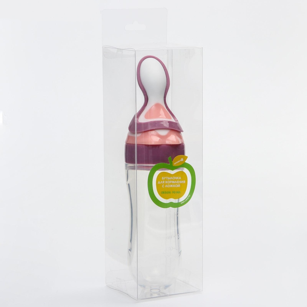 4780647 Бутылочка для кормления, силиконовая, с ложкой, 90 мл, цвет фиолетовый