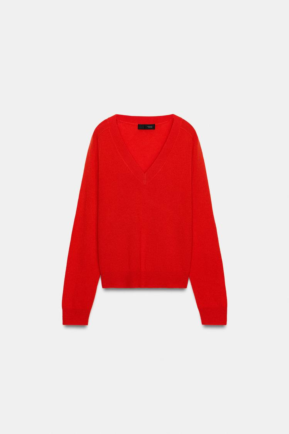 ZARA ШЕРСТЯНОЙ СВИТЕР С V-ОБРАЗНЫМ ВЫРЕЗОМ, КОРАЛЛОВО-КРАСНЫЙ