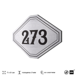 Номерок на дверь квартиры 273, для кабинета, офиса, шильдик 9 х 7 см, серебристый, Айдентика Технолоджи
