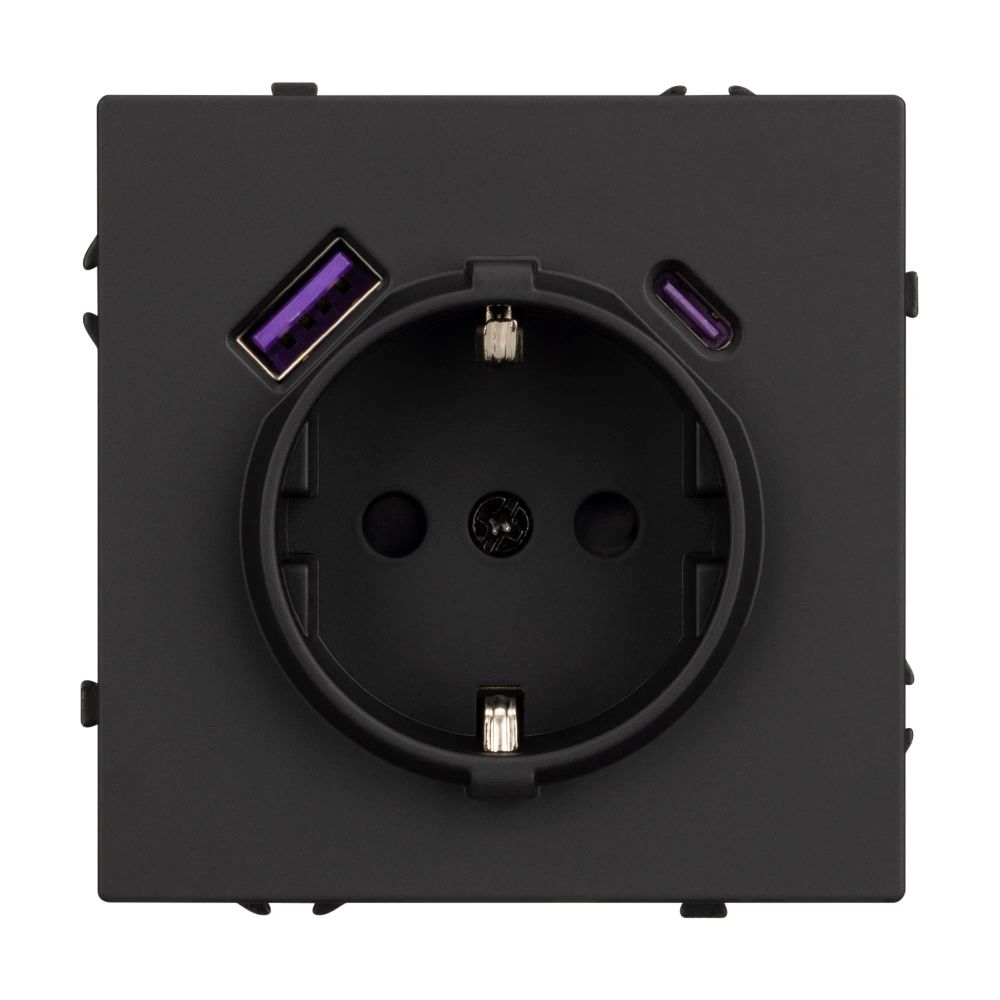 Механизм розетки с USB зарядкой SCT-NOBE-MUAC-SFPL-BK (230V, 16A) (Arlight, Черный оникс) 054285